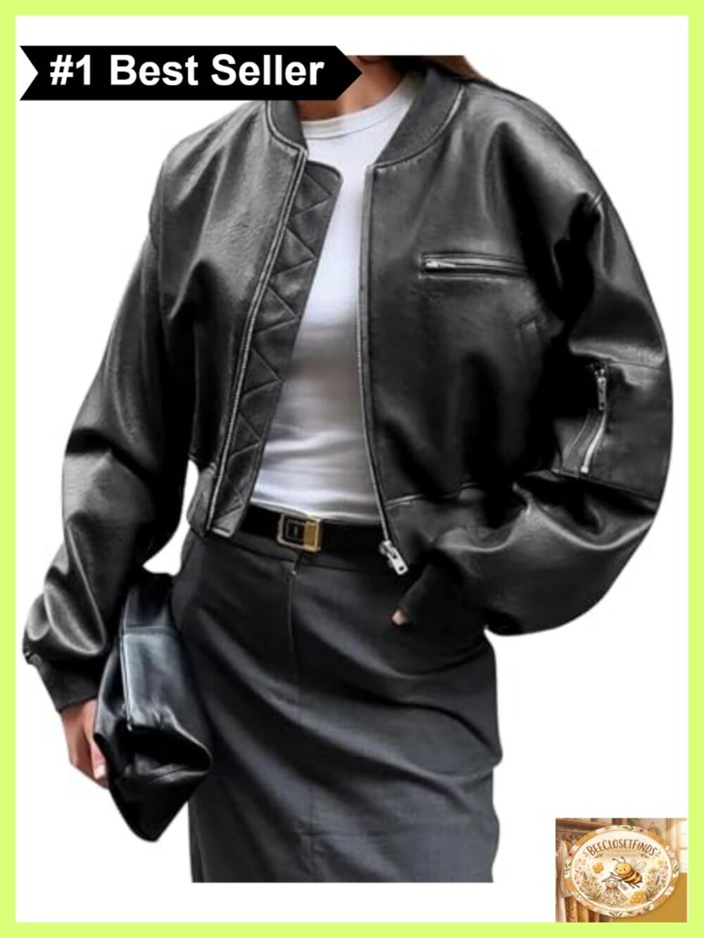 Womens Faux Leather Bomber Jacket Cropped Biker Coat with Pockets